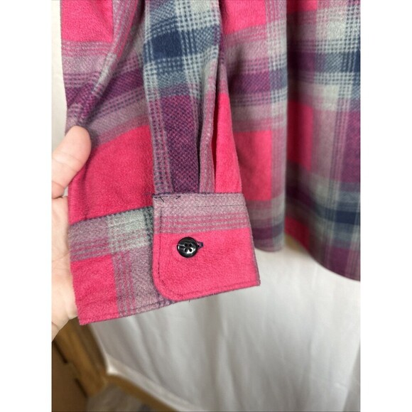 Lee Riders Women Shirt Pink  & Navy Blue Plaid Button Up Size 2X Preowned - Picture 6 of 14